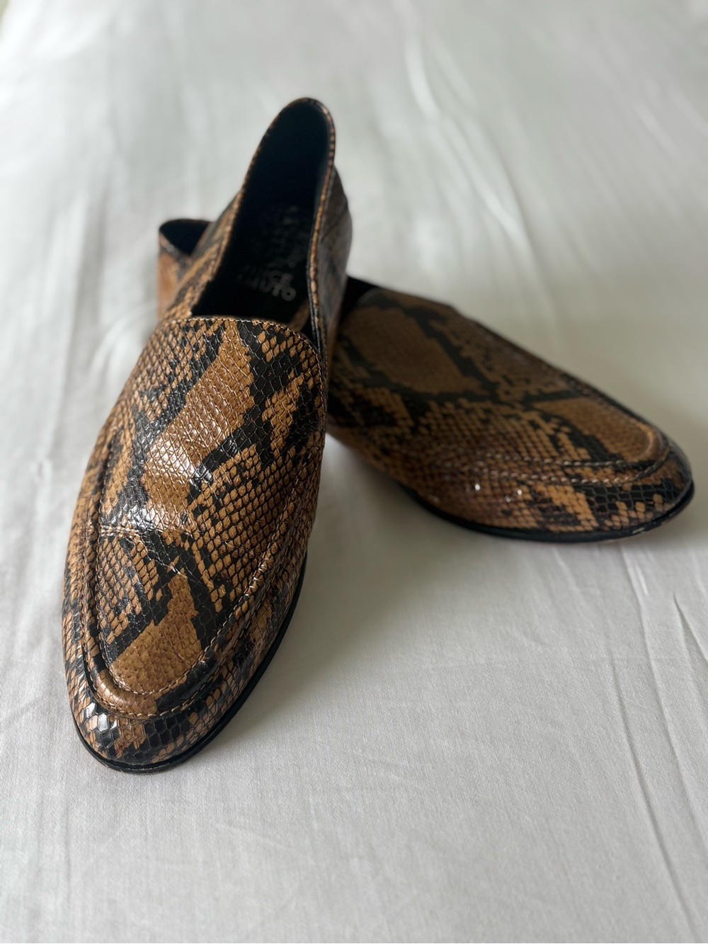 Vince Camuto Brown Snakeskin Leather Slip-On Loafers Size 10M